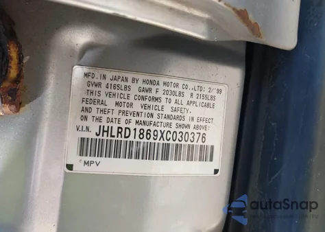 1999 Honda Cr-V Ex from USA, damaged, VIN JHLRD1869XC030376